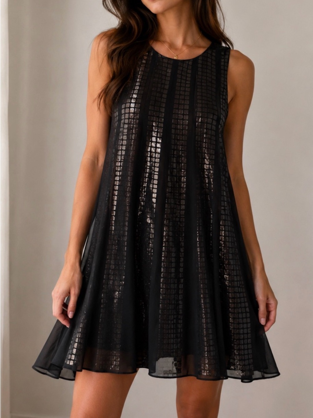 Signature by Sangria Black Sequin disco Swing Mini party Dress